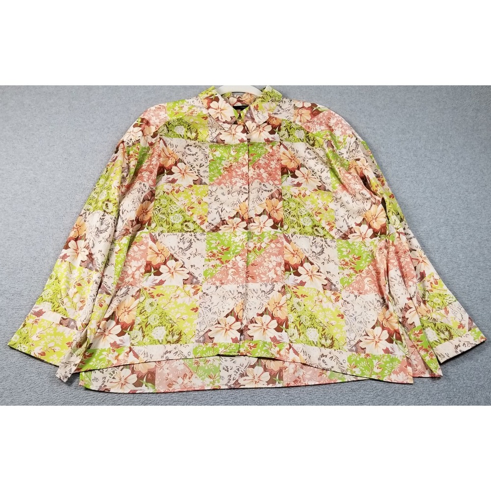 Forever 21 Button Up Shirt Women Medium M Floral Patchwork Print Satin Artsy Top